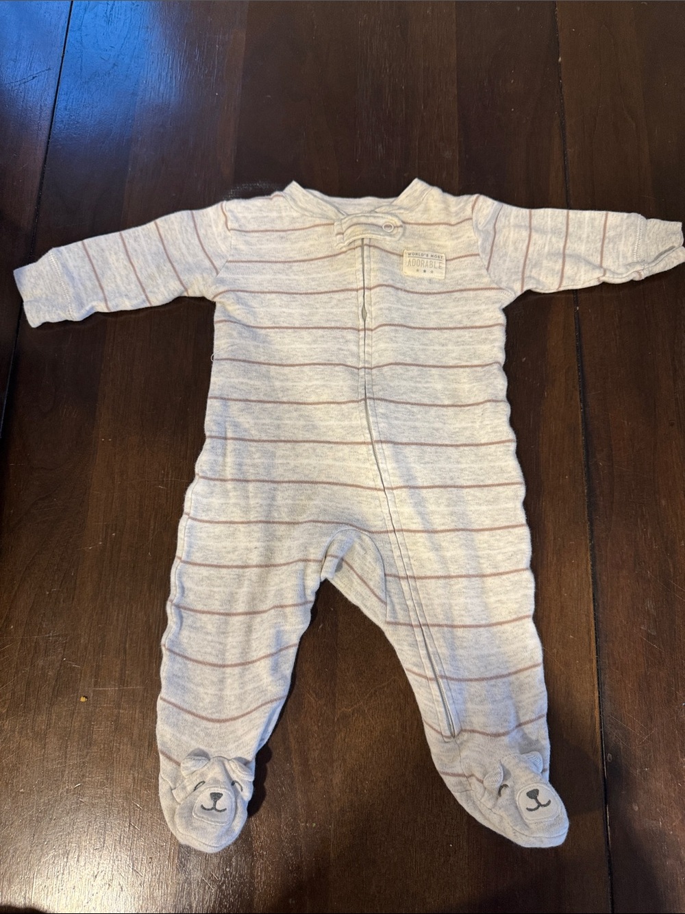 Carter's Gray and Brown Striped Baby Footed One-Piece